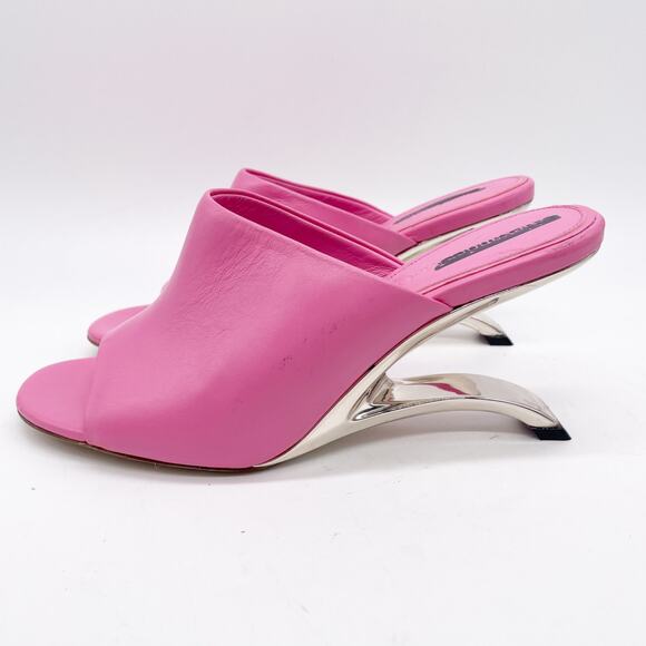 Alexander McQueen Arc Calfskin Wedge Mules Sandals Pink Leather EU 37.5 US 7.5 - Picture 4 of 14